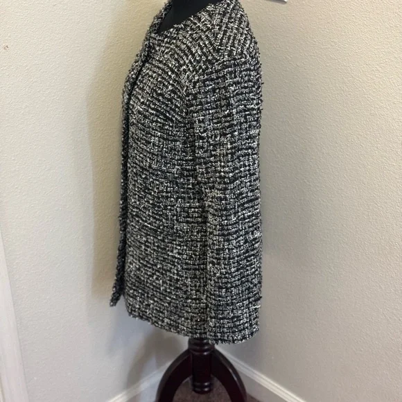 Walter Baker Bryson Tweed Jacket Blazer Boucle Black White Long Line M NEW $248 - Picture 3 of 10